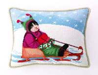 Paris Bottman Collection - Sled Cat Christmas Needlepoint Pillow
