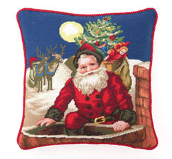 Chimney Santa Needlepoint Pillow
