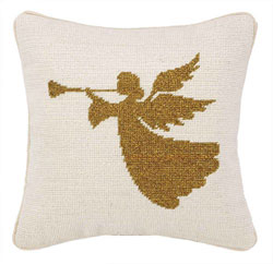 Gold Angel Needlepoint Pillow