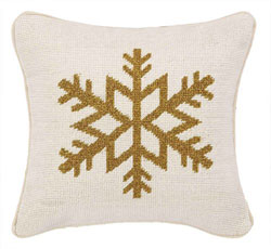 Gold Snowflake Needlepoint Pillow