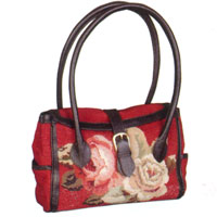 Diagonal Flowers Needlepoint Handbag