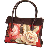 Diagonal Flowers Needlepoint Market Tote